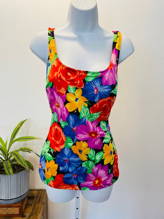 Vintage 18W 1980s "Dune Deck" Swimsuit in bold fl… - image 8