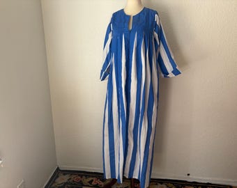 1970's size S Vintage blue and white striped soft cotton blend maxi length swimsuit coverup