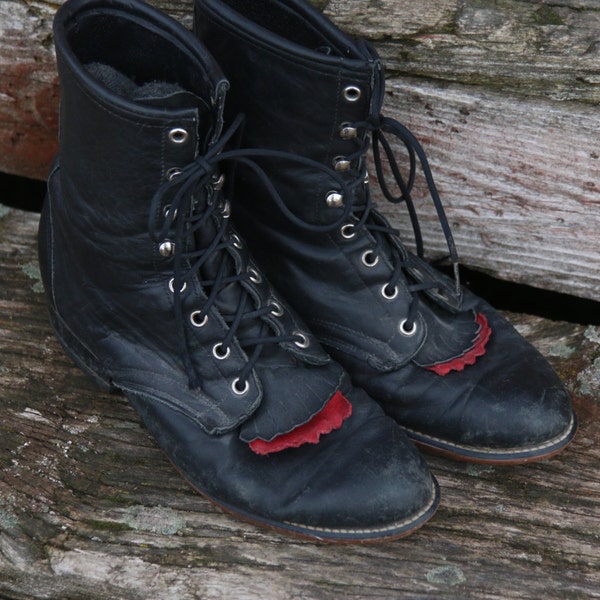 Vintage Western Granny Boots. Two Toned. Leather. Silver Colored Embellishments. Rockabilly. Hipster. Unique Leather Western Boot.