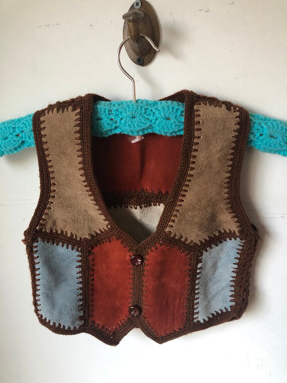 Vtg 18M- 2T Suede Patchwork Vest from 1970’s. Oran
