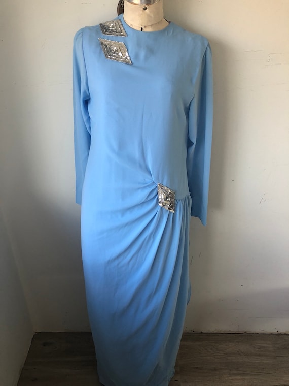 Vintage party dress. sz M Blue Sequin Party/Disco… - image 1