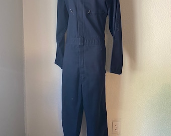 1970's Key Coveralls. Blue. Work Wear. Sanfordized Cotton. Mechanicing Workwear. Navy Blue. Industrial Grade work clothing.