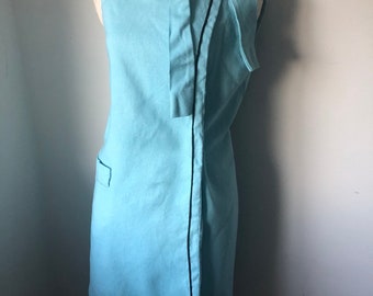 1960s sz 9 linen wrap Dress. junior sophisticates. Blue. Mod. Retro. Lined. 1960's Style. Cotton. Classic Style. Mad men.classy summer gown.