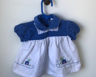 Vintage 3 month Blue Corduroy Baby Girl Dress. Vintage Chidlren's Fashion. 1970's. Jumper. Cute Retro Kid. Little dress.