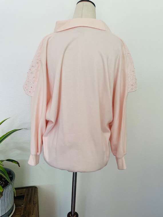 size M beaded light pink blouse 1990s Button Down… - image 3