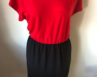 Vintage Two Tone Dress Color Block Polka Dot Career Dress Secretary Dress Office Wear Silk Dress Elastic Waist Dress 80s 90s SAINT ROMEI S M Etsy