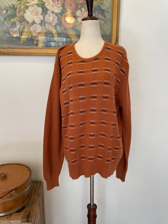 Men's 1970s burnt orange pullover sweater. Academ… - image 8