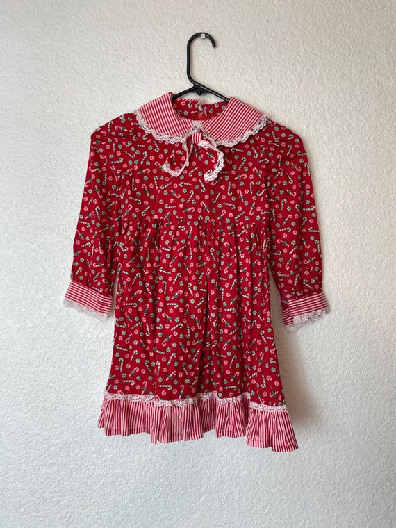 christmas dress 5t Size 4T or Red Candy Cane Print Little Girl's Dress. Handmade 90s Cotton Dress. Classic Preppy Look. Children's Christmas Gown Toddler Infant Christmas Clothes Santa