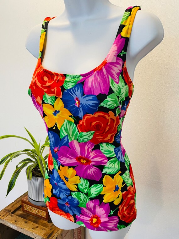 Vintage 18W 1980s "Dune Deck" Swimsuit in bold fl… - image 3
