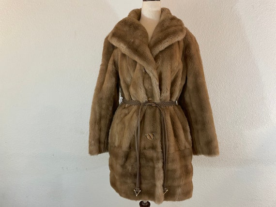 Vintage Faux Fur teddy bear Coat. Striped 1960s f… - image 1