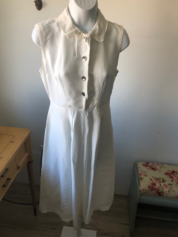 1940’s sz M Cold Press Rayon MIDI DRESS White Dre
