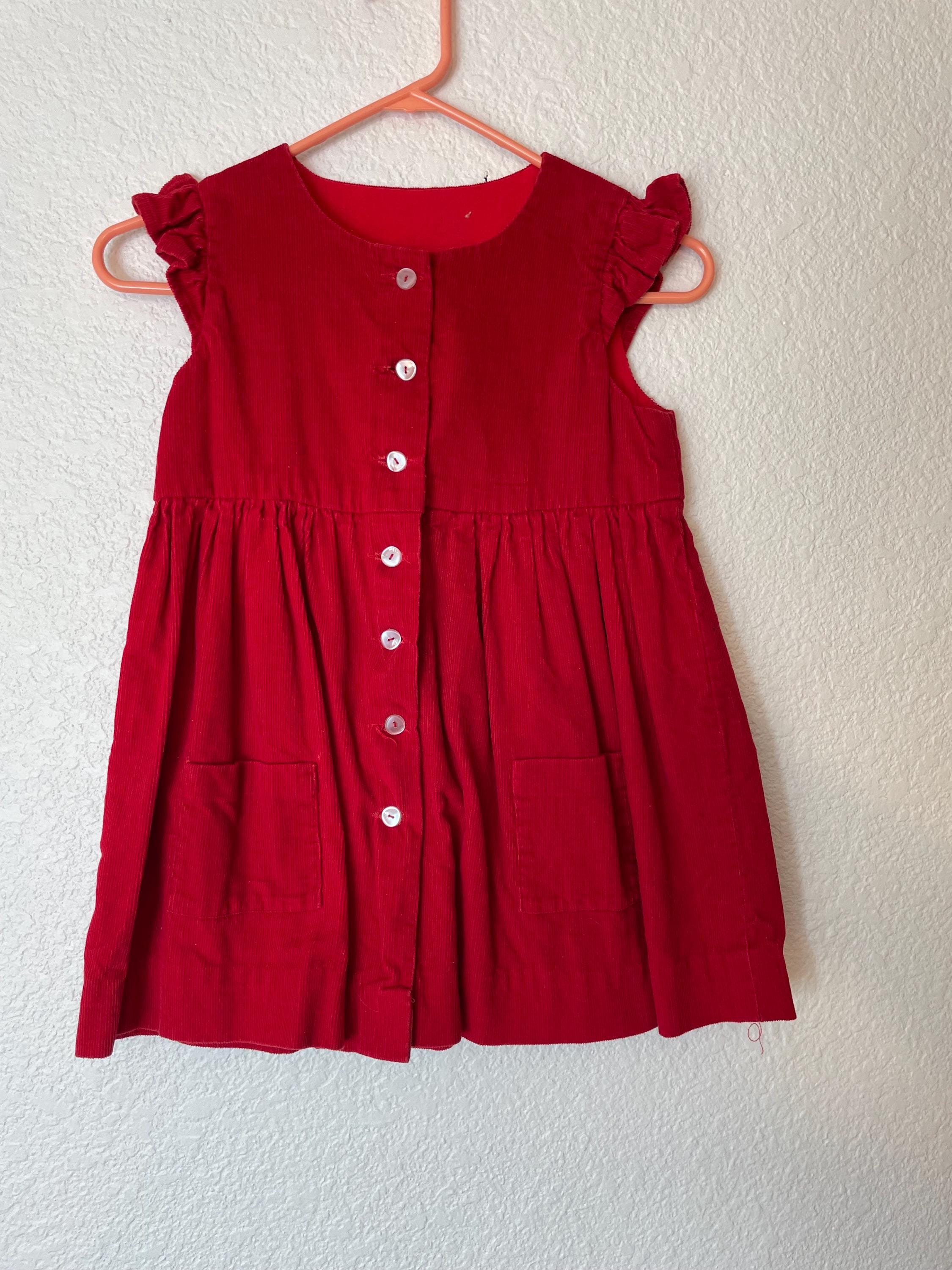 red corduroy pinafore dress Girl's Red Corduroy Pinafore Dress. Perfect Winter Dress. Boho Country Kids  Cotton Dress. Classic Preppy Look. Christmas. Handmade. Cute