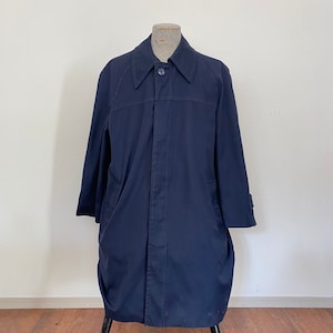 Vintage 1950s Wool Gabardine Rain Coat Navy Blue Mens Size M