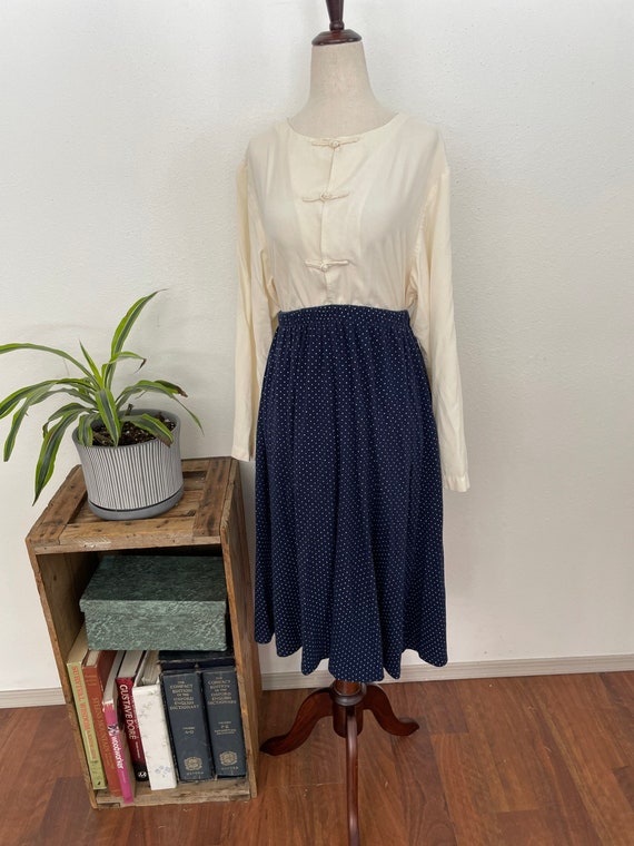 polkadot blue and white cotton blend skirt. Midi … - image 5