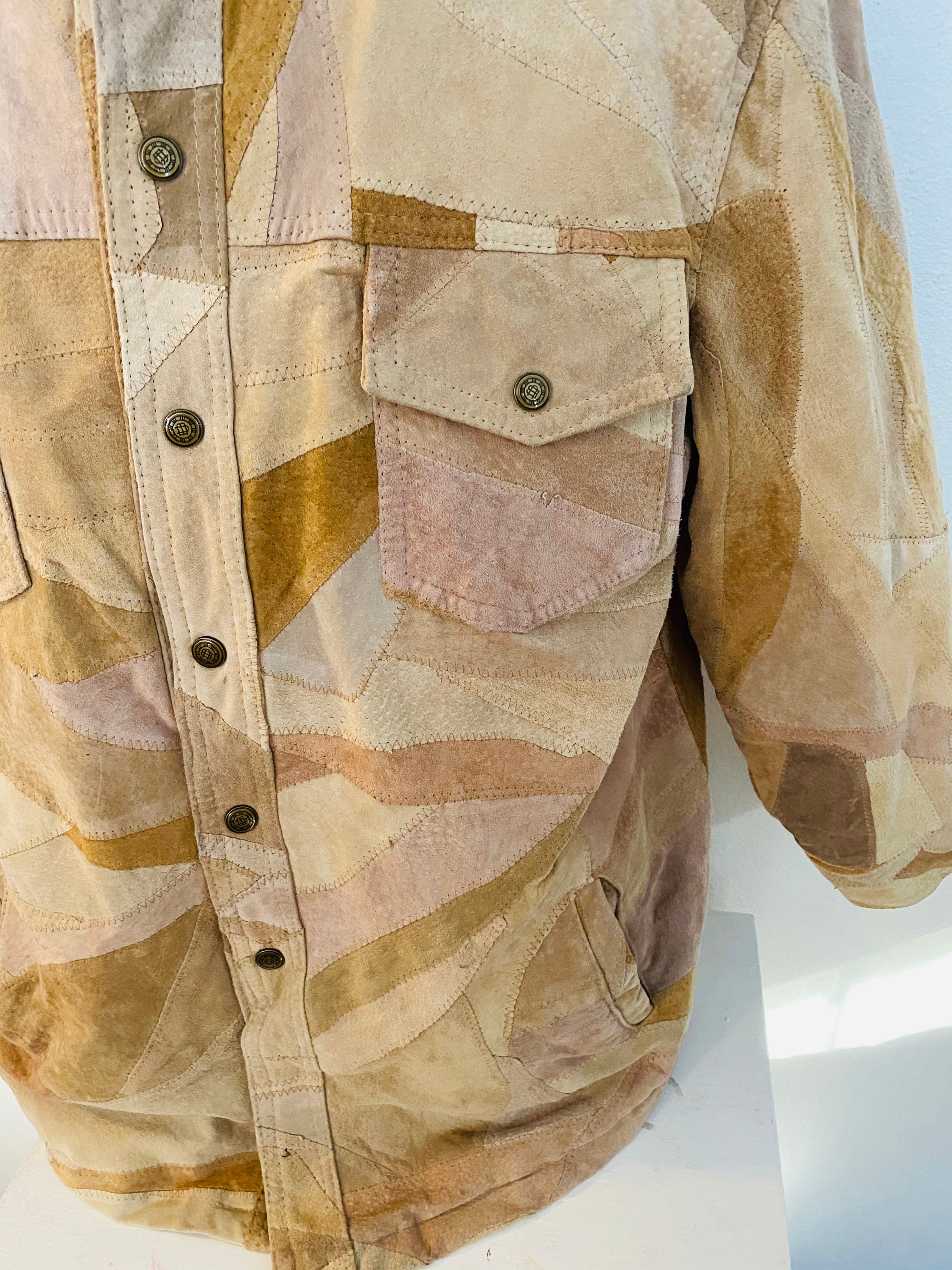 80s Vintage Leather Jacket Brown Patchwork Suede Coat L - Etsy