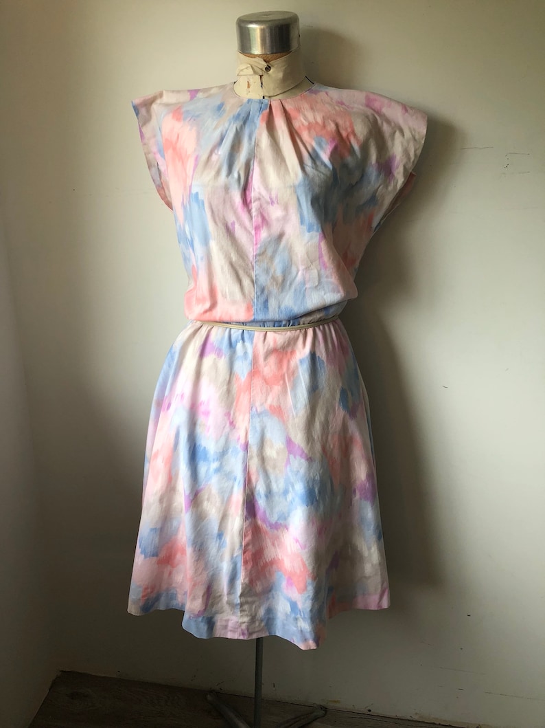 Pastels Vtg sz L 1970/'s1980/'s Dress Classic Feminine Cotton.