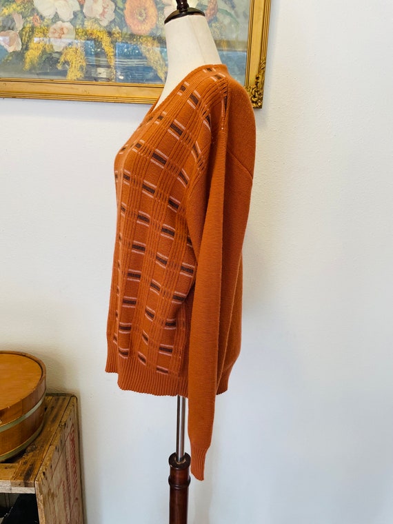 Men's 1970s burnt orange pullover sweater. Academ… - image 4