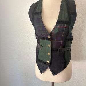 size S Green Patchwork Suede Vest. 1990's Jeri Marque top