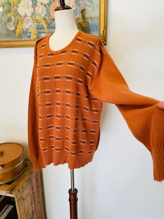 Men's 1970s burnt orange pullover sweater. Academ… - image 6