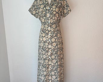 size 11/12 1990's green floral "All that Jazz" slinky long dress. 1930s inspired. 90s grunge.