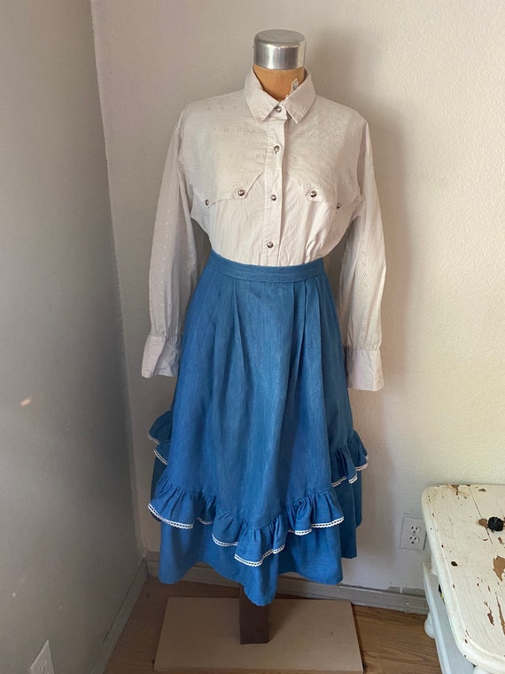 Sz M 1970s Vintage Blue Jean Skirt. Midi skirt. S… - image 5