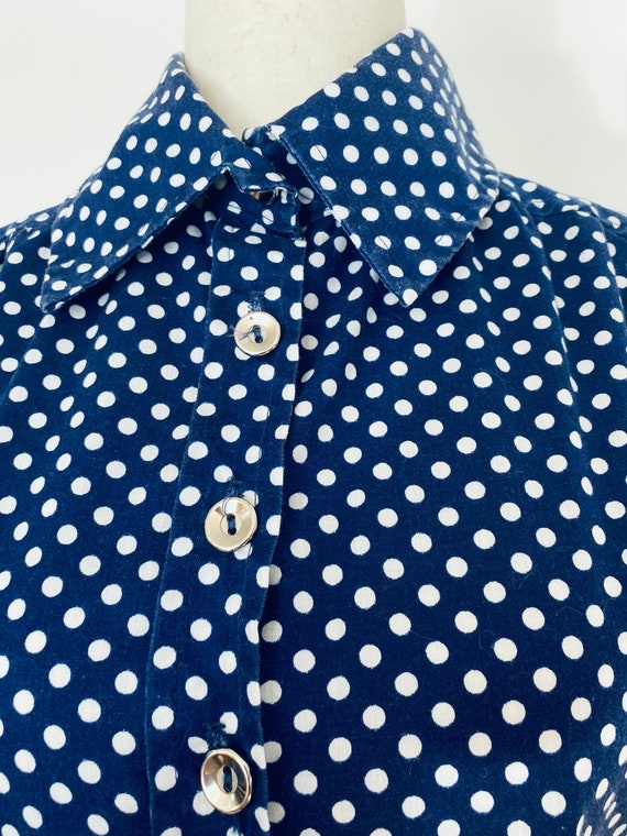 Vintage 1960s/1970s Polkadot button down blouse o… - image 2