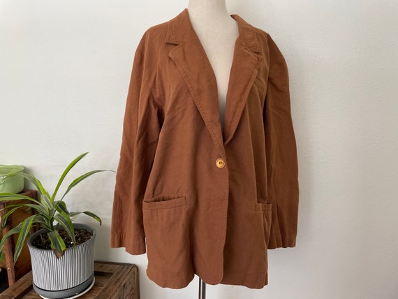 Vintage 1980s/90s oversized basic brown flax and … - image 1