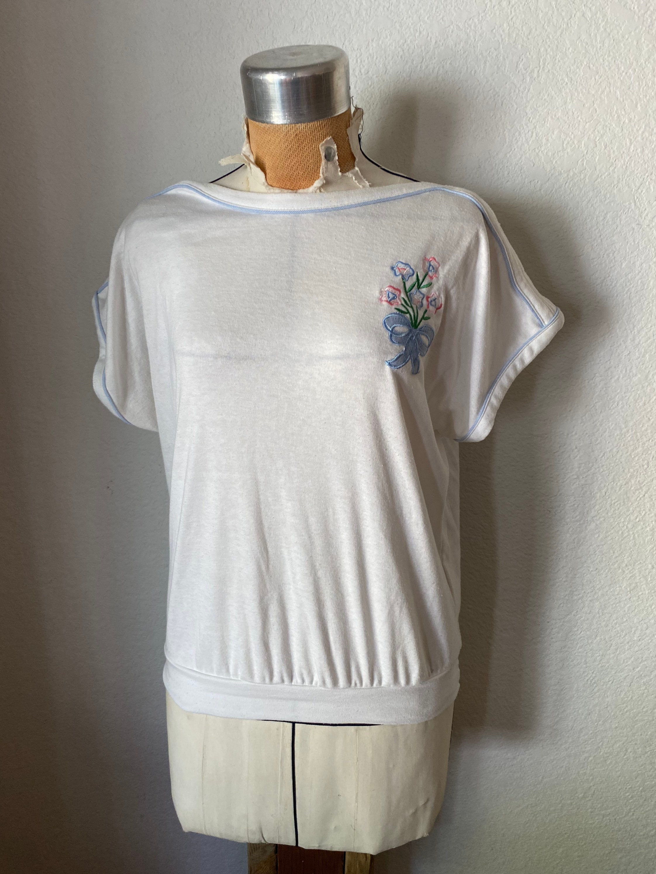 【冬バーゲン★】 Sz Vintage L L/XL Sz Tee. Boatneck Floral Thin Extra 50/50 トップス