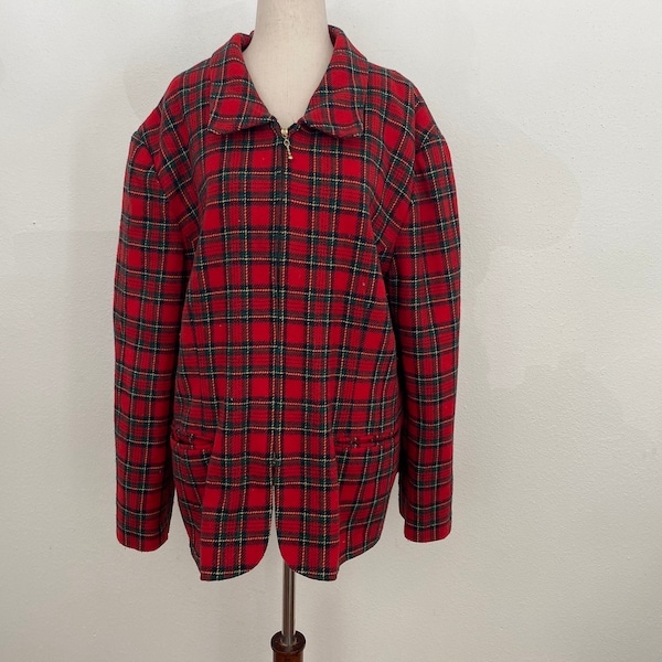 90s plus size red plaid Blazer. Cute 1980s/1990s. Maggie Mcnaughton cabin core Shapely Blazer. Gorgeous. Wool Blend. dark academia blazer