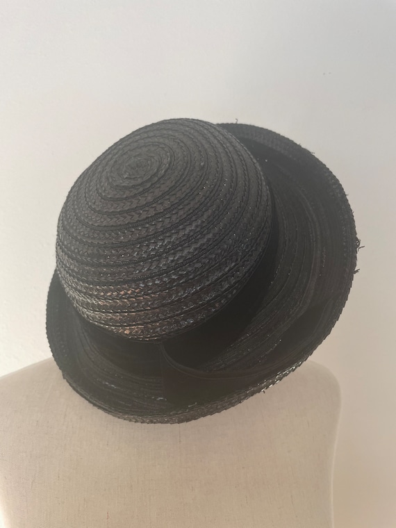 Cute mid century straw hat. Black. Funerals. Hors… - image 1