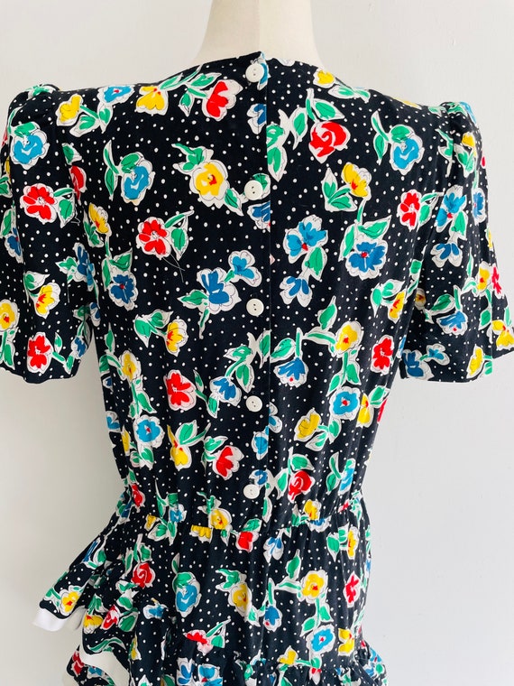 Floral primary color pop 1980s dropped waist dres… - image 3