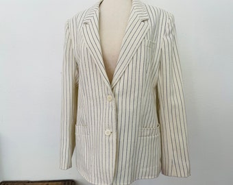 Vintage 1980 talla M Chaqueta o blazer de lino a rayas azules blancas. Breckenridge. Ropa de caballero. Silueta clásica de los años 80. lookbook de dinero antiguo de muy buen gusto