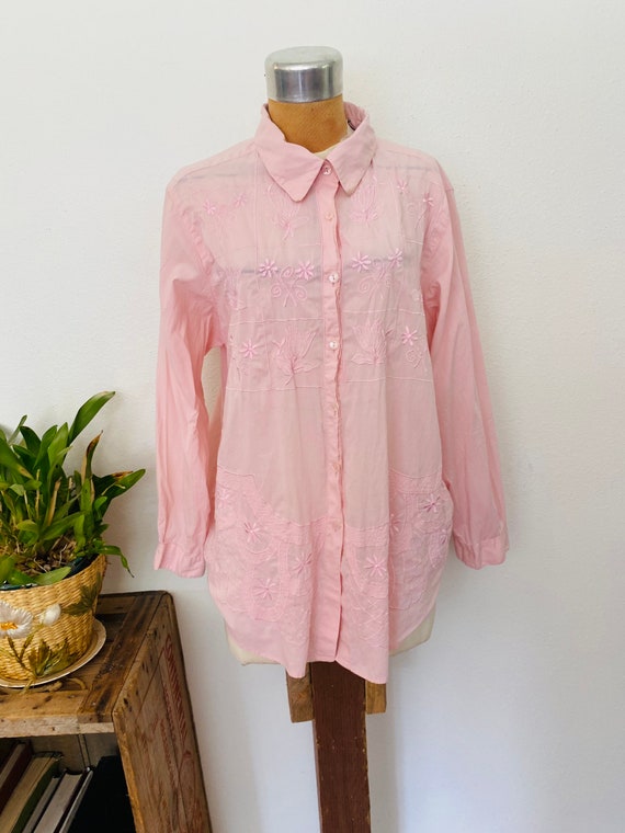 Embroidered Pink 1980s Blouse 