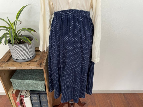 polkadot blue and white cotton blend skirt. Midi … - image 3