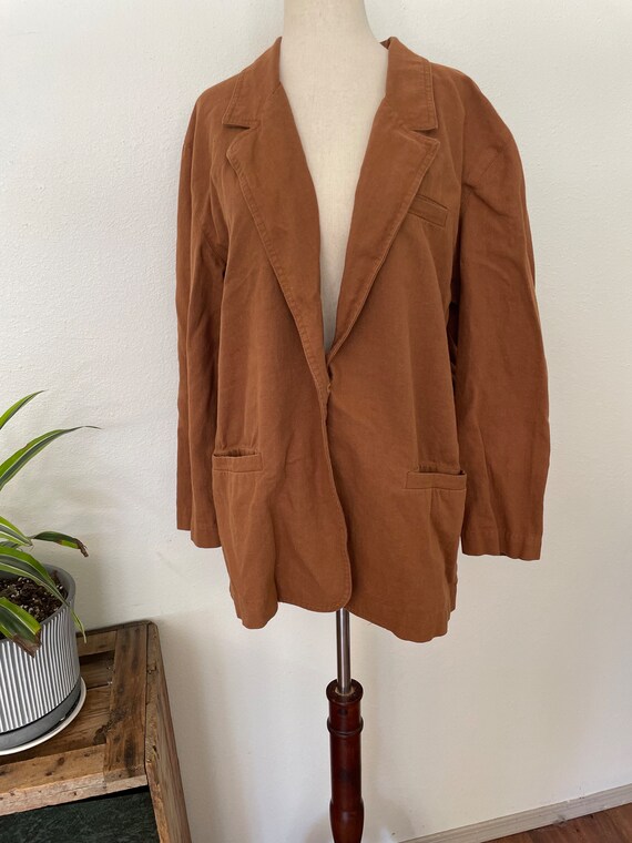 Vintage 1980s/90s oversized basic brown flax and … - image 6