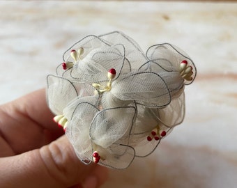 Mid century artificial corsage. White and red. Classic floral arrangmenet on a pin. 1940s/1950s vintage prom date or flower brooch or pin