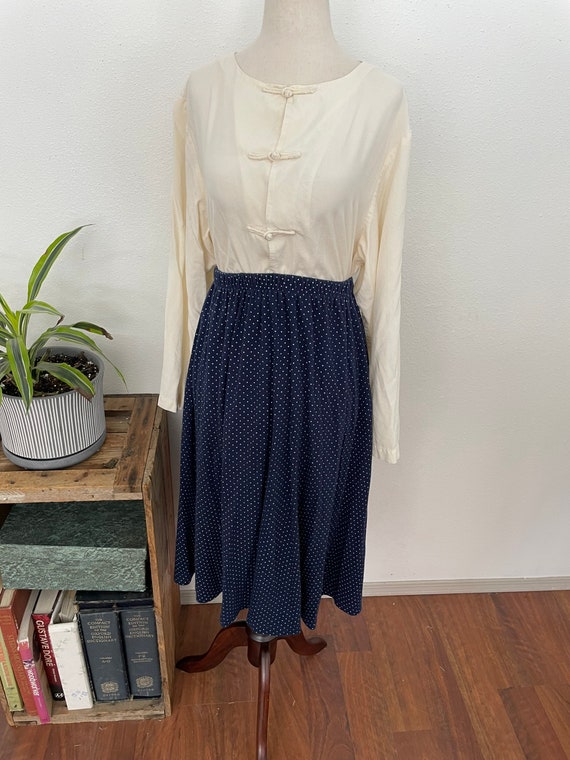 polkadot blue and white cotton blend skirt. Midi … - image 4