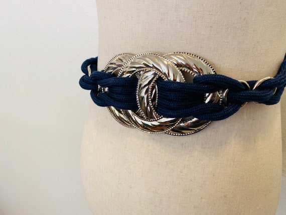 Sz M/L Unique 1980’s Braided Belt. Blue and Silve… - image 3