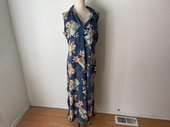 Sz L 1990’s Hawaiian postcard novelty print dress… - image 1