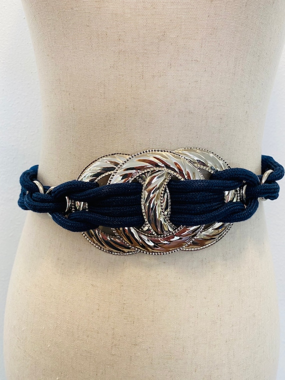 Sz M/L Unique 1980’s Braided Belt. Blue and Silve… - image 1