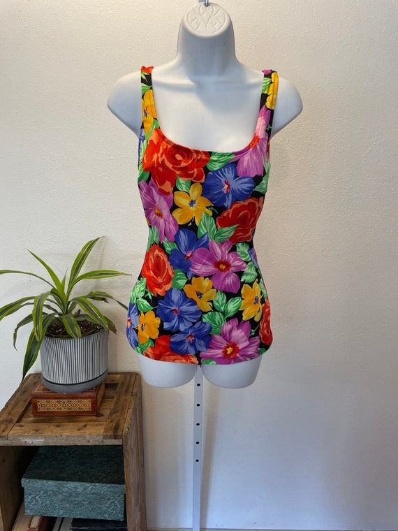 Vintage 18W 1980s "Dune Deck" Swimsuit in bold fl… - image 4