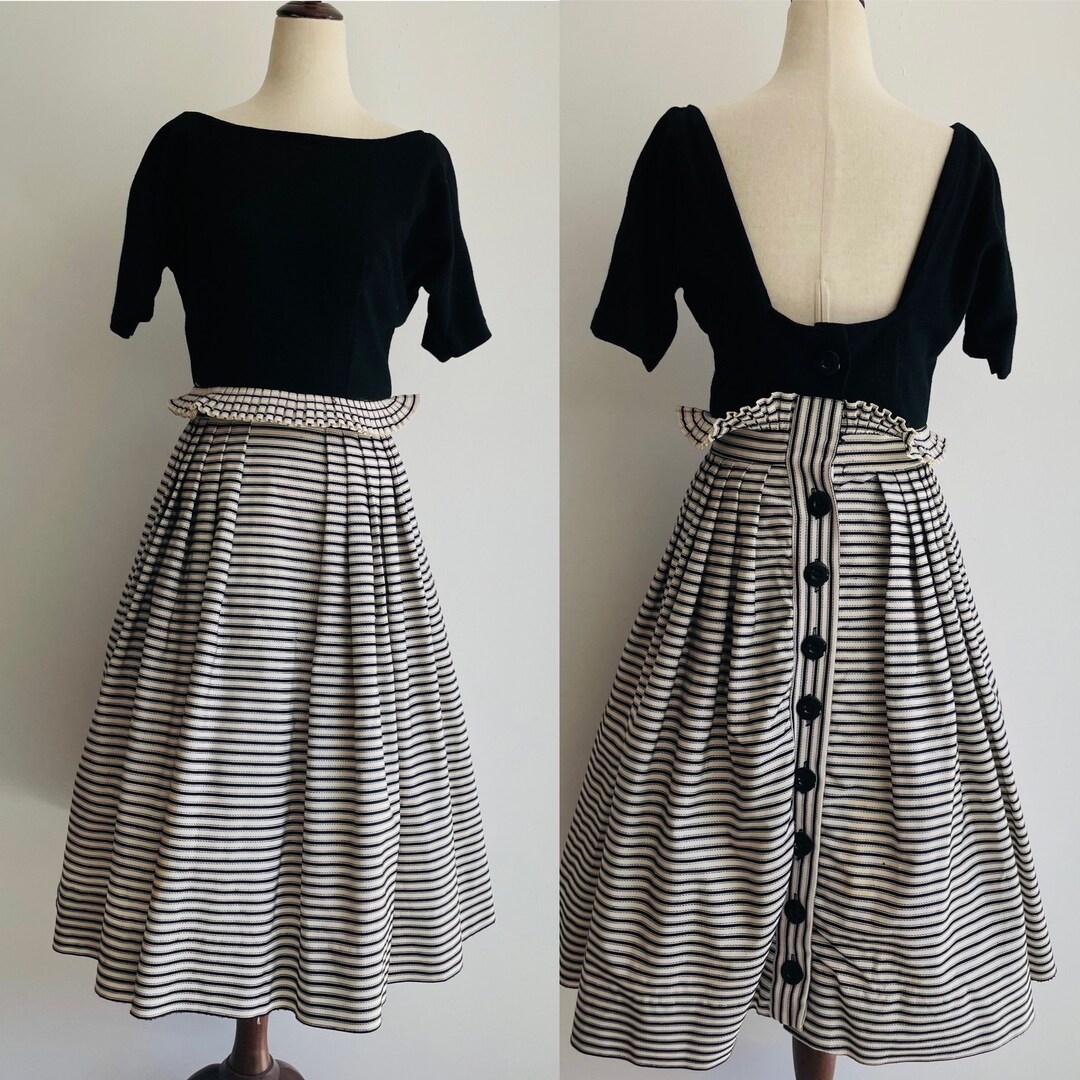 50’s Black Striped Knit Dress main image 1