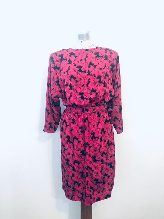 Sz 11/12 Floral Hot Belted Pink 80s dress. Bright… - image 7