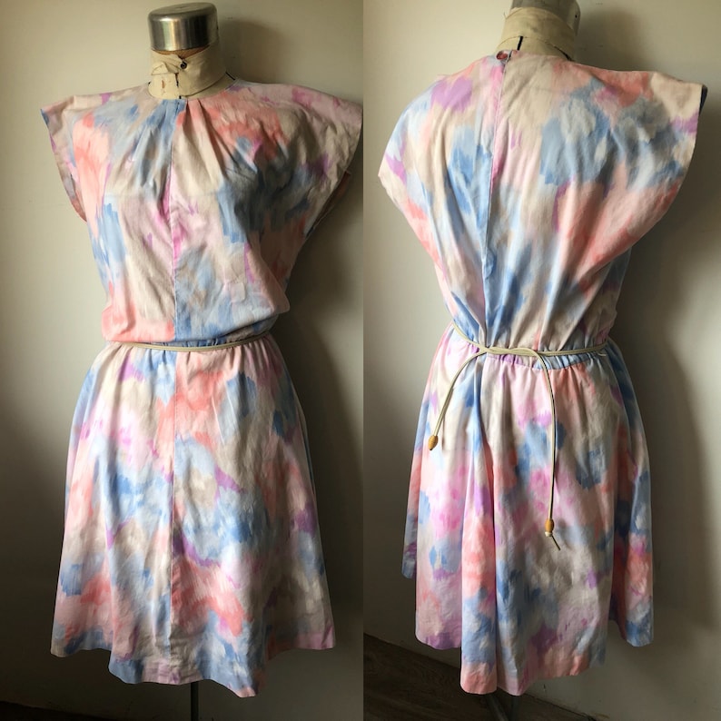 Pastels Vtg sz L 1970/'s1980/'s Dress Classic Feminine Cotton.