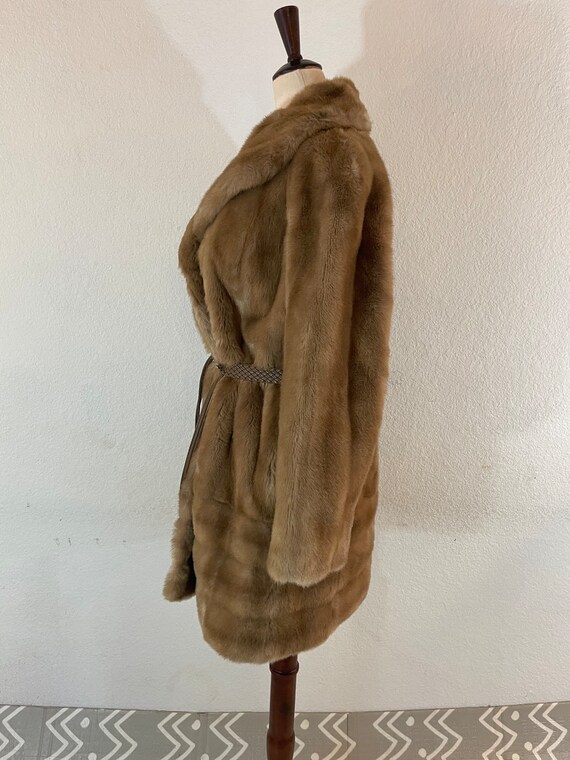 Vintage Faux Fur teddy bear Coat. Striped 1960s f… - image 5