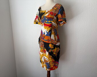 Sante Fe brand rayon dress. 1990's Native American Print dress. size 14