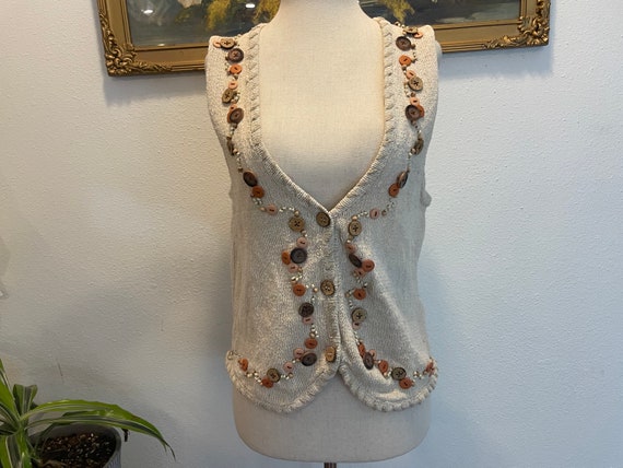 1980s sz sm mini cream button knit vest. Organica… - image 1