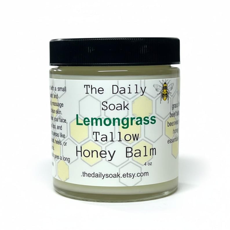 Tallow Balm with Raw Honey: Sensitive Skin Face Cream - 4oz Lemongrass