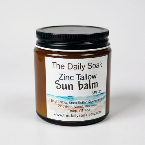 Tallow Sun Balm: Non-Nano Zinc, Shea Butter - 4oz Glass Jar