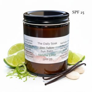 Tallow Sun Balm: Non-Nano Zinc, Coconut Oil.